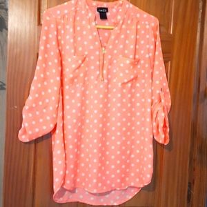 WOMENS CORAL RUE 21 POKADOT BLOUSE. LARGE